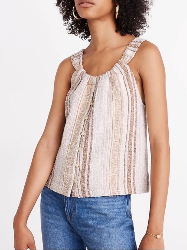 Madewell Striped Cream & Tan Button-Front Cami Top